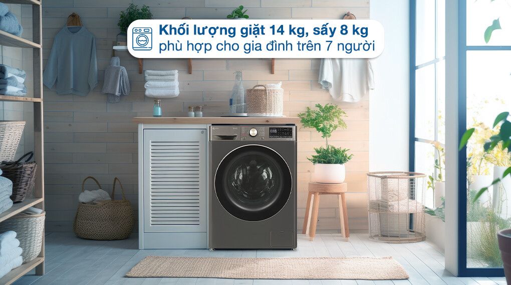 Máy giặt lồng ngang LG Inverter 14Kg + sấy 8Kg FV1414H3BA