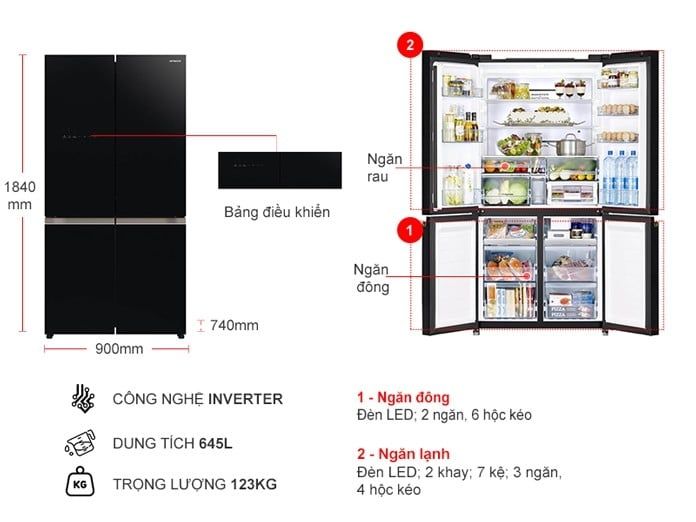 Tủ lạnh Hitachi Inverter 645 lít R-WB700VGV2 GBK