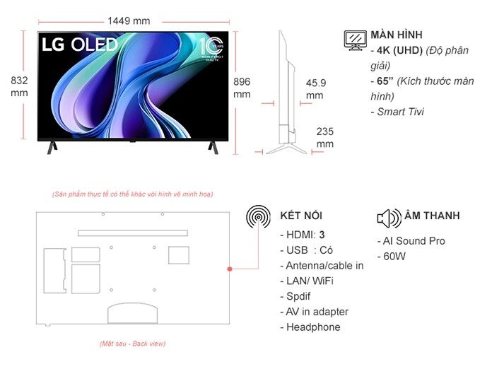 Smart Tivi OLED LG 4K 65 inch OLED 65A3PSA.ATV