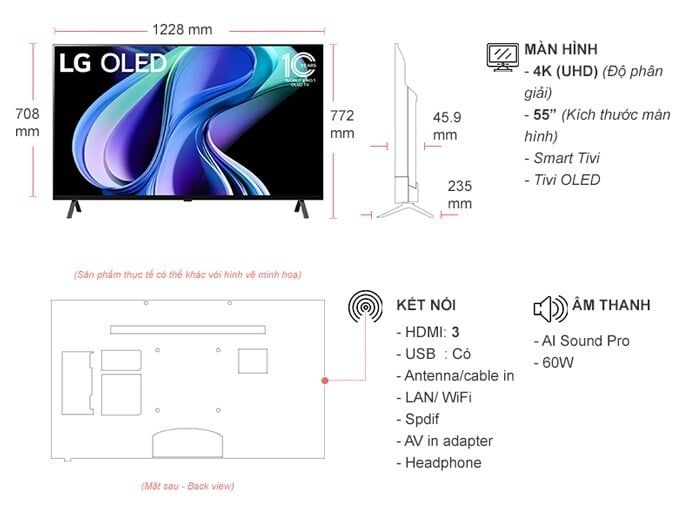 Smart Tivi OLED LG 4K 55 inch OLED 55A3PSA.ATV