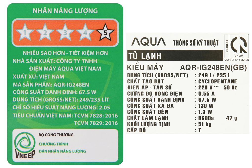 Tủ lạnh Aqua Inverter 235 lít AQR-IG248EN (GB)