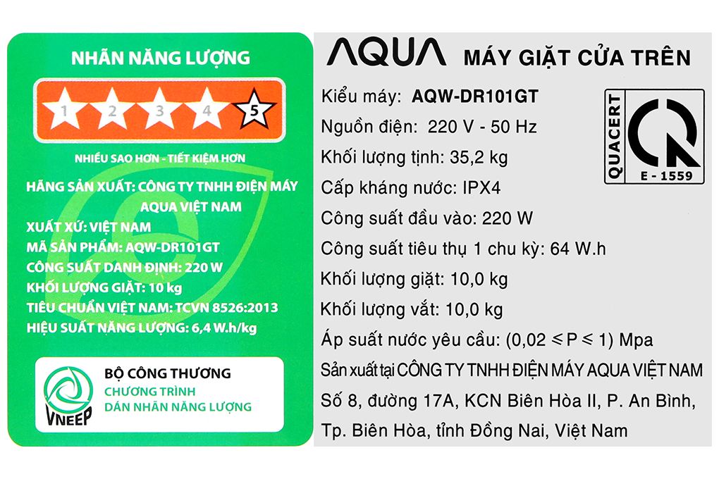 Máy giặt Aqua 10 KG AQW-DR101GT BK