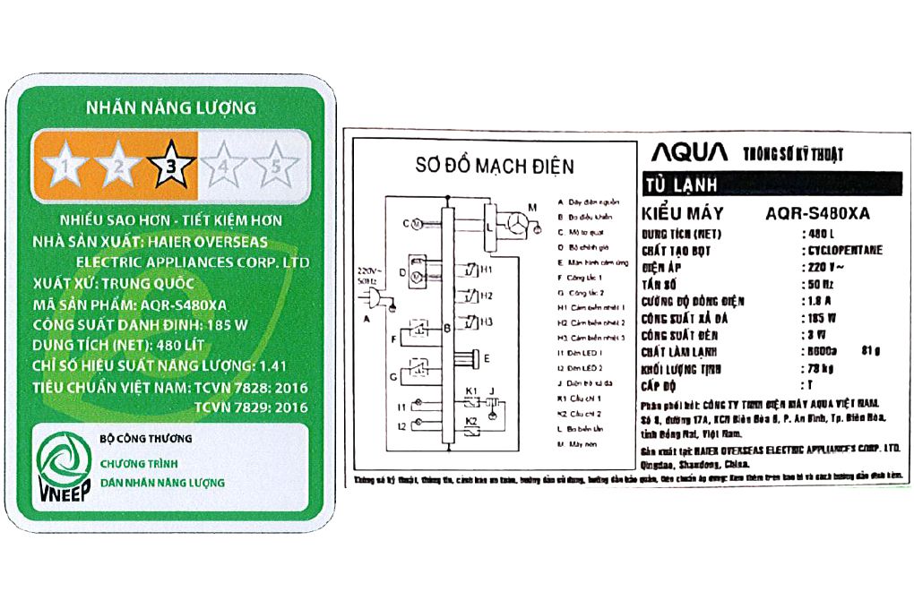 Tủ lạnh Aqua Inverter 480 lít AQR-S480XA(BL)