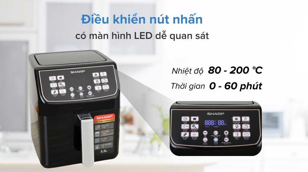 Nồi chiên không dầu Sharp KF-AF55EV-BK 5.5 lít