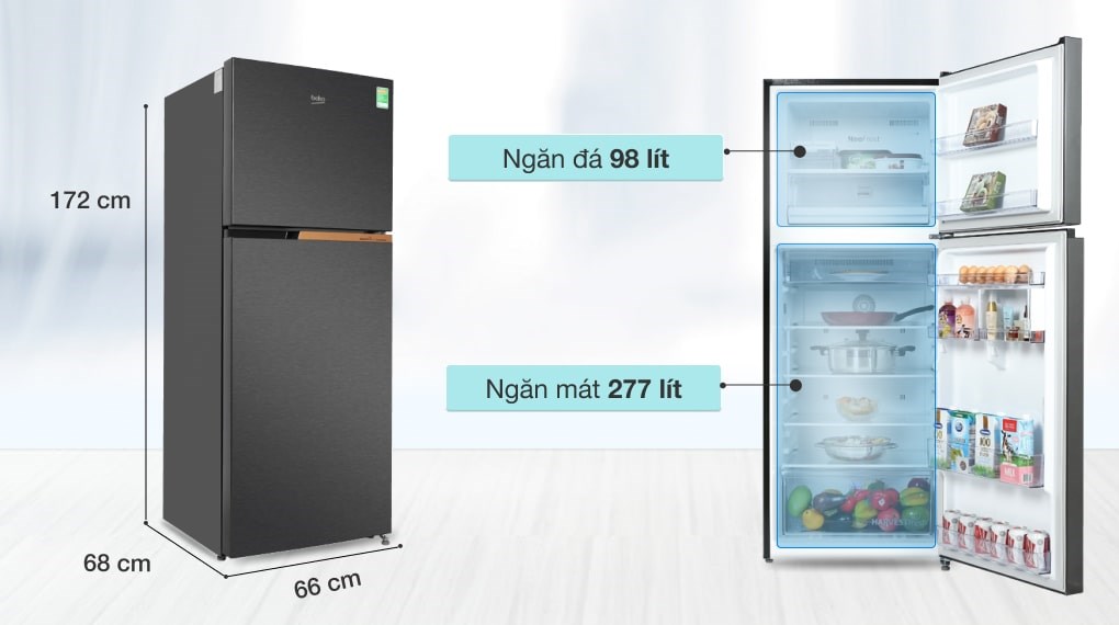 Tủ lạnh Beko Inverter 375 lít RDNT401I50VK - Dung tích 275 lít