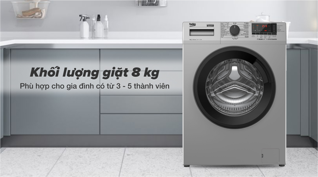 Máy giặt Beko Inverter 8 kg WCV8614XB0STS - Khối lượng giặt 8 kg phù hợp với gia đình từ 3 - 5 thành viên