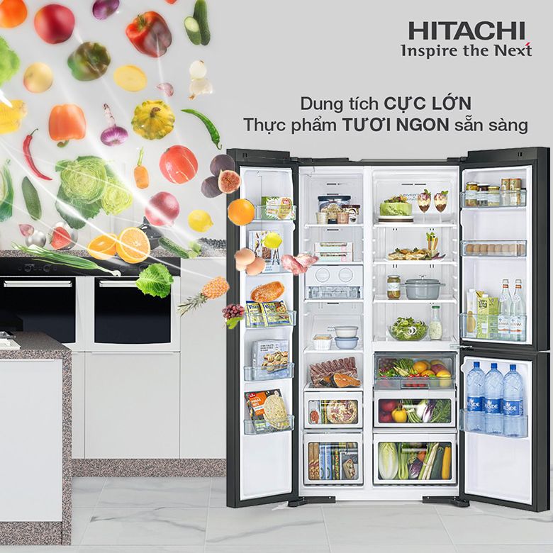 Tủ lạnh SBS Hitachi Inverter 590 lít R-M800PGV0 GBK