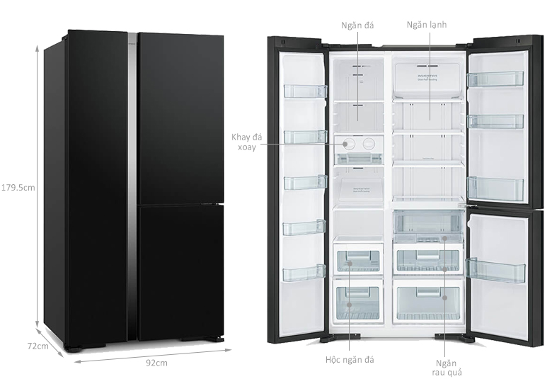 Tủ lạnh SBS Hitachi Inverter 590 lít R-M800PGV0 GBK