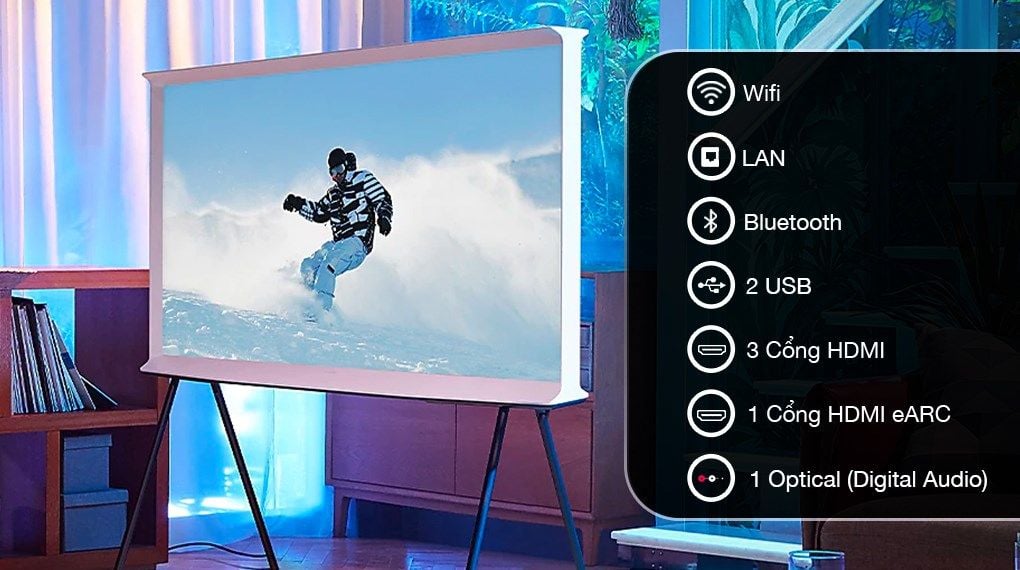 Smart Tivi Kiểu Chữ I Có Chân The Serif QLED Samsung 4K 55 inch QA 55LS01BA