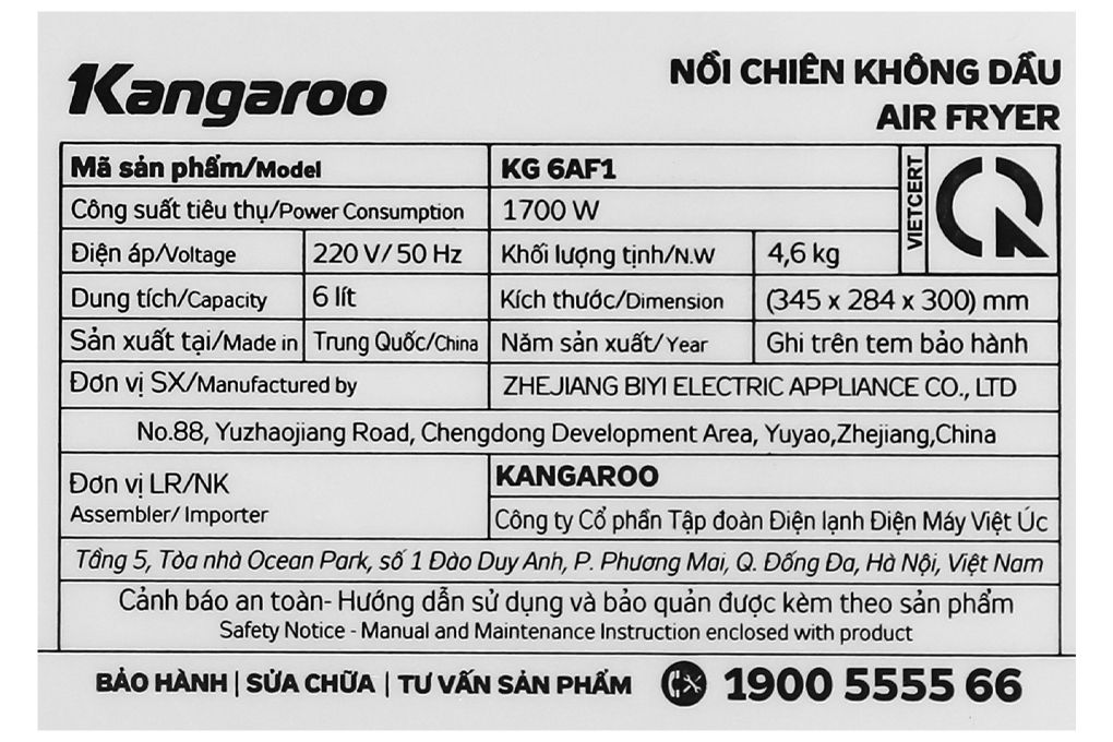 Nồi chiên không dầu Kangaroo KG6AF1 6 lít