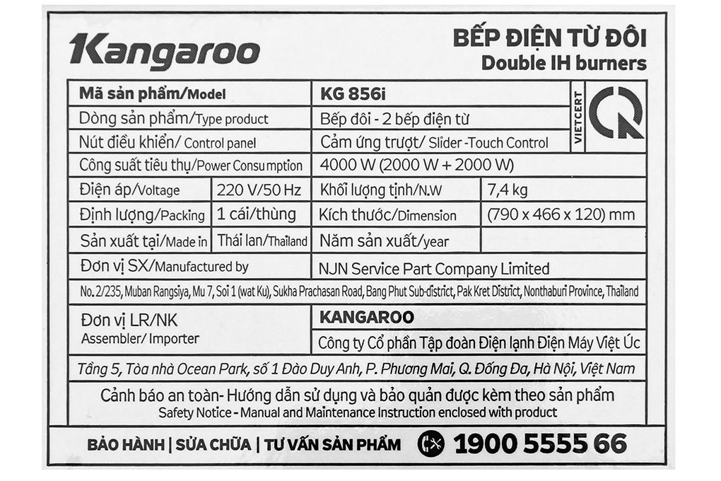 Bếp từ đôi lắp âm Kangaroo KG856i