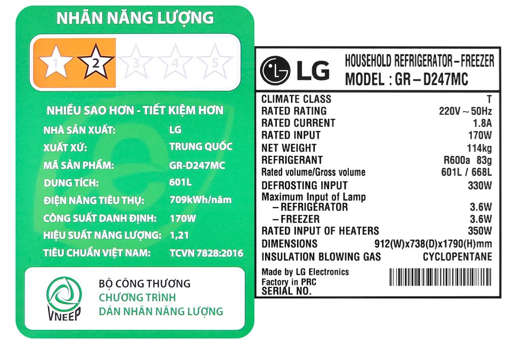 Tủ lạnh LG Inverter 601 lít GR-D247MC