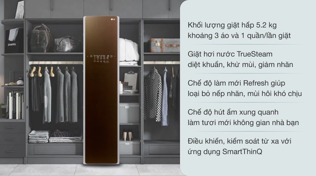 Tủ chăm sóc quần áo thông minh LG 3 móc Styler màu nâu S3RF