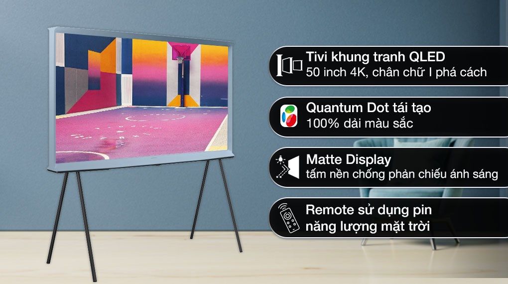 Smart Tivi Kiểu Chữ I Có Chân The Serif QLED Samsung 4K 50 inch QA 50LS01BB