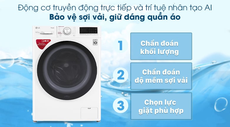 Máy giặt LG Inverter 8.5 kg FV1408S4W - Công nghệ AI DD Máy giặt LG Inverter 8.5 kg FV1408S4W - Công nghệ AI DD