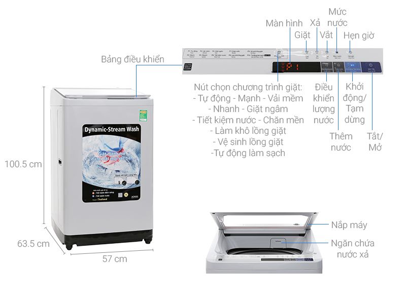 Máy giặt Hitachi 12kg SF-120XA 220-VT (COG-W) Lồng Đứng