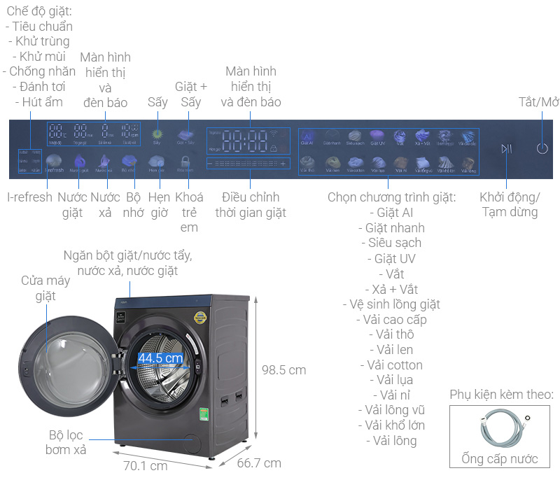 Máy giặt sấy Aqua Inverter 15 Kg AQD-DH1500G PP