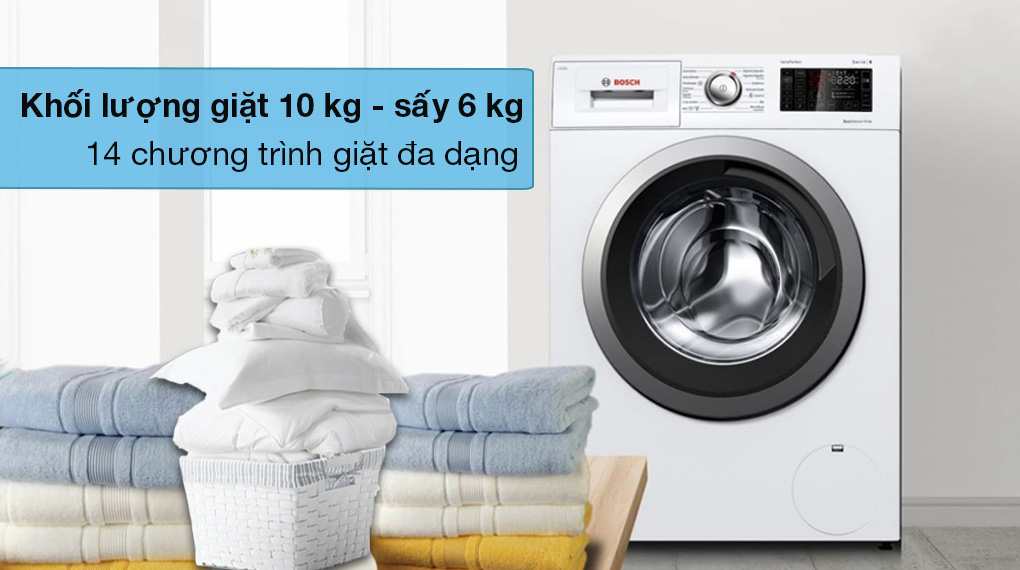 Máy giặt sấy Bosch 10 kg WNA254U0SG -Khối lượng giặt 10kg, sấy 6 kg, trang bị 14 chương trình giặt 