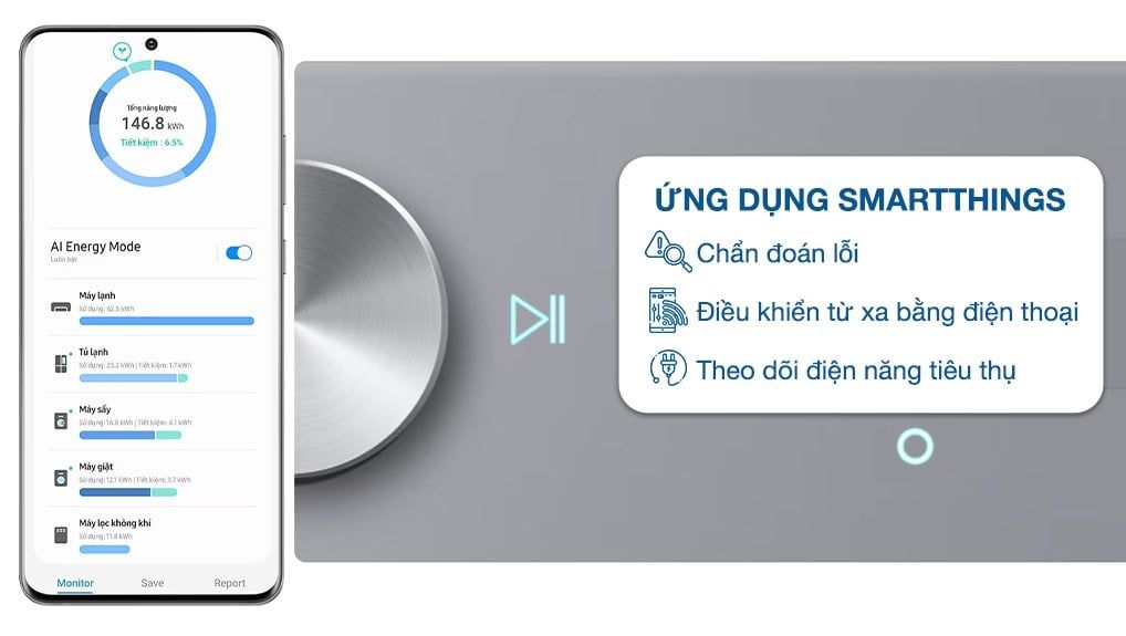 Máy sấy bơm nhiệt Samsung Bespoke AI 9 kg DV90BB9440GH/SV