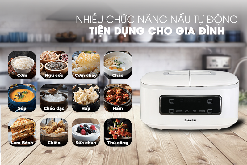 Chế độ nấu đa dạng - Nồi cơm điện tử 2 ngăn đa năng Sharp 1.8 lít KN-TC50VN-SL Trắng