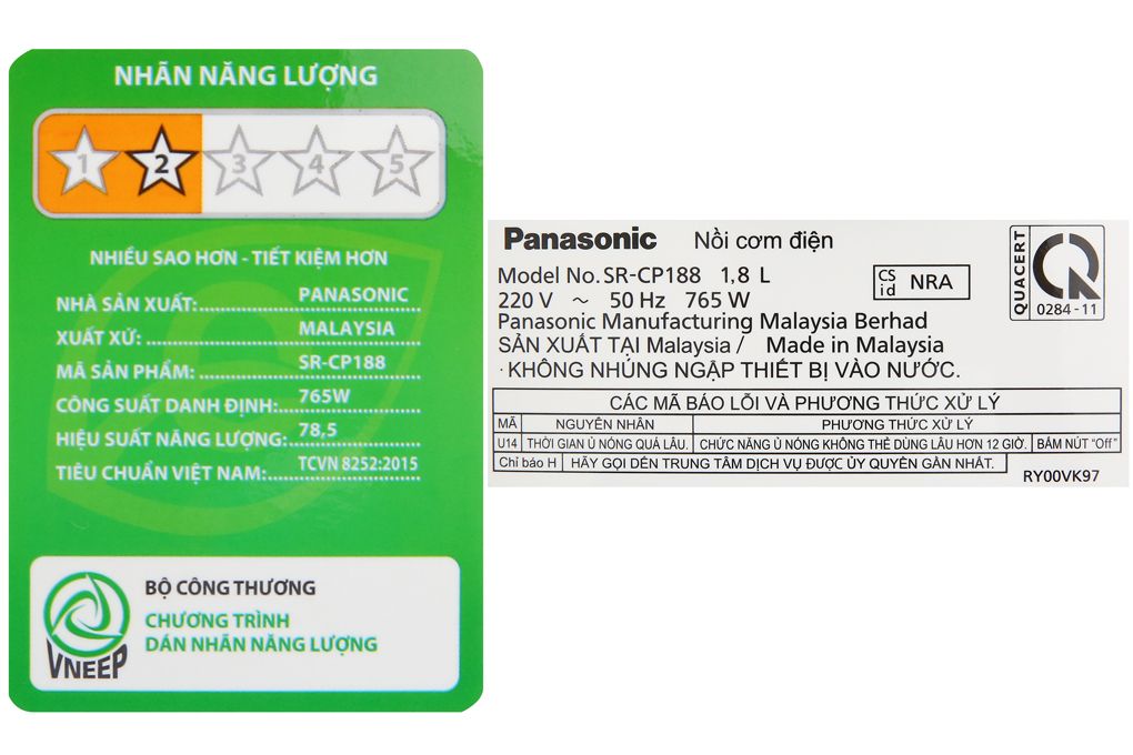 Nồi cơm điện tử Panasonic 1.8 lít SR-CP188NRA