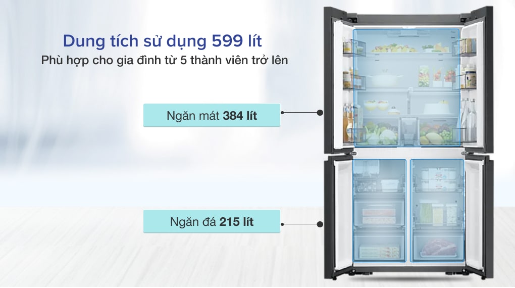 Tủ lạnh Samsung Inverter 599 lít RF60A91R177/SV - Dung tích 599 lít, phù hợp cho gia đình đông người