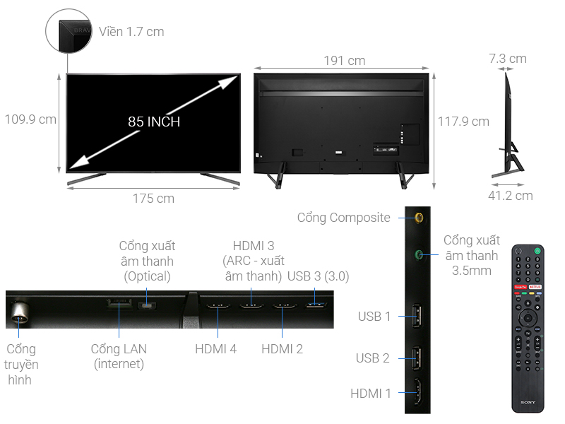 Chi tiết Android Tivi Sony 4K 85 inch KD-85X9500G