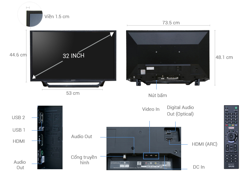 Ảnh thông số kỹ thuật Internet Tivi Sony 32 inch KDL-32W600D