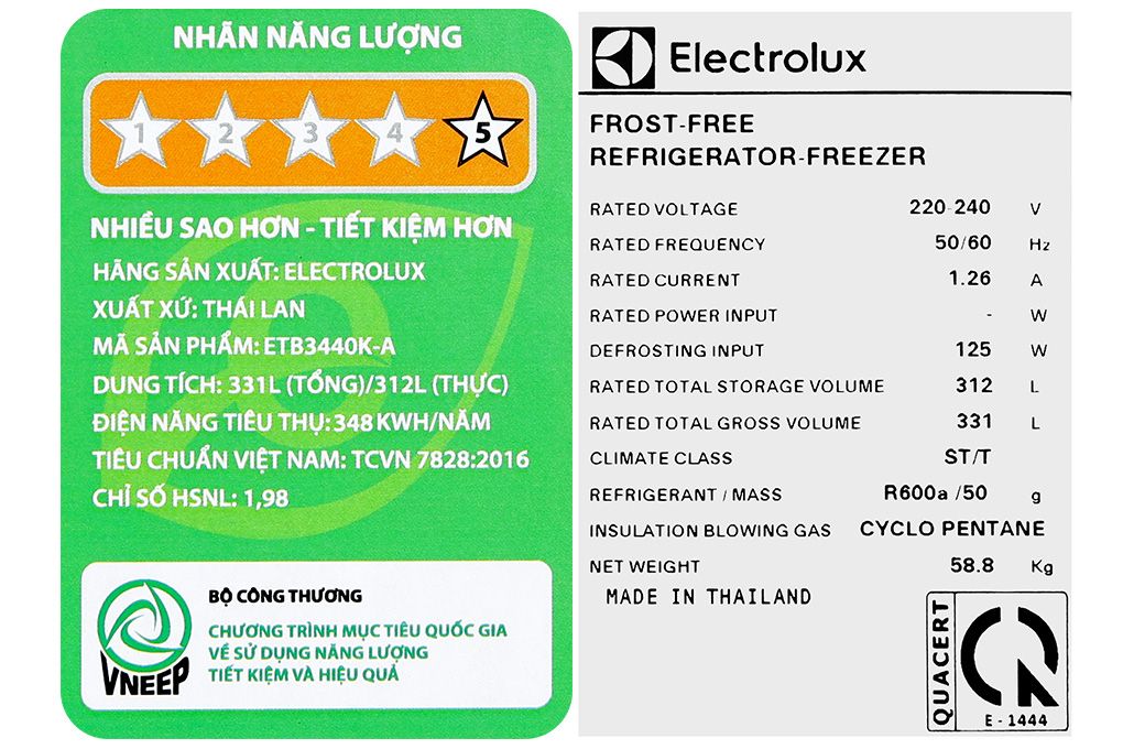 Tủ lạnh Electrolux Inverter 312 Lít ETB3440K-A