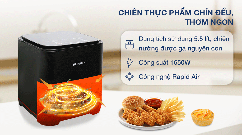 Nồi chiên không dầu Sharp KF-AF70EV-BK 7 lít