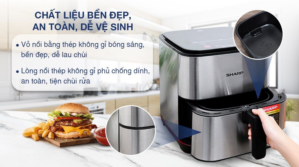 Nồi chiên không dầu Sharp KF-AF70EV-ST 7 lít