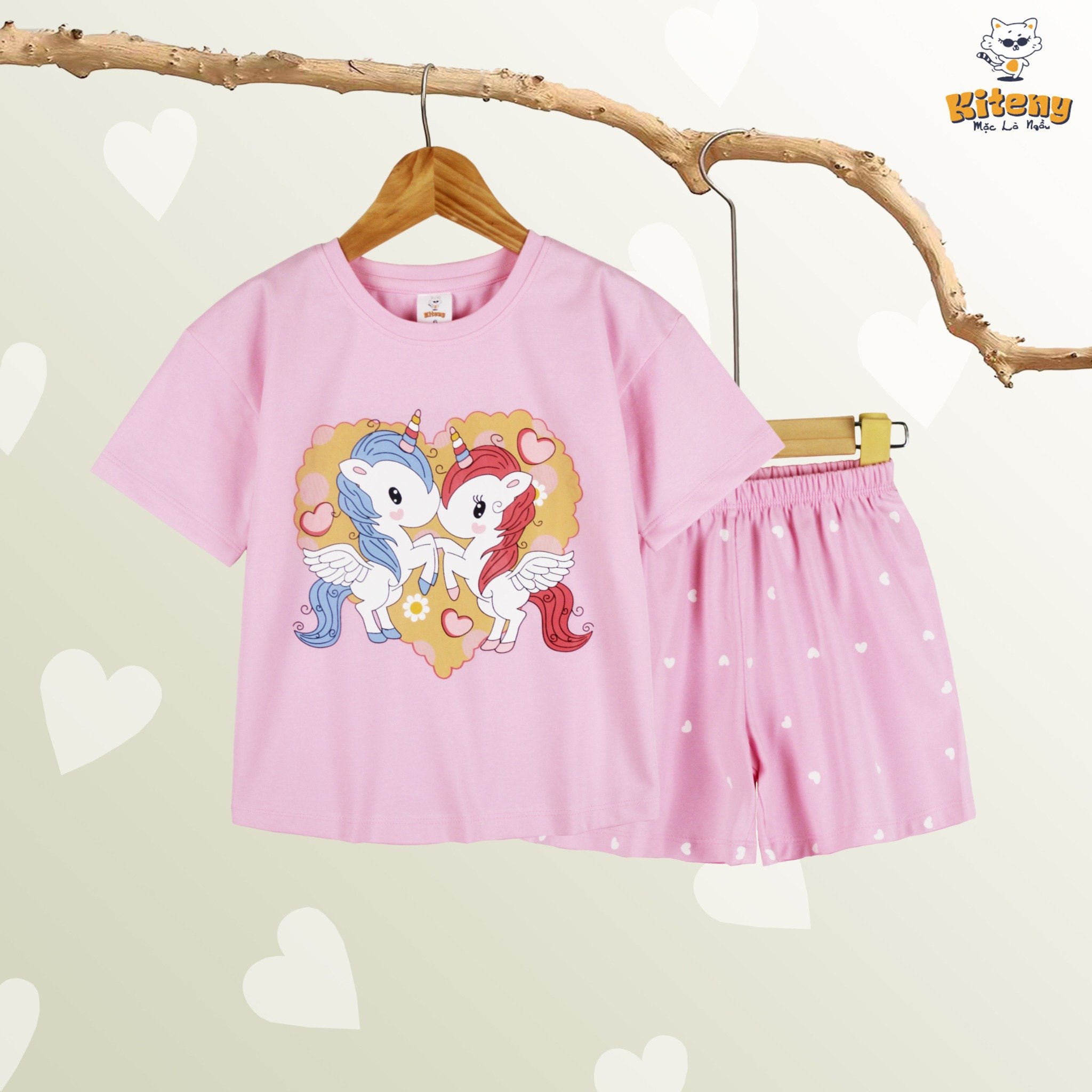 Bộ ngắn tay Kiteny in hình Pony cho Bé gái 100% Cotton 4 Chiều