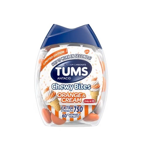  Viên nhai hỗ trợ dạ dày Tums Chewy Bites Orange and Cream Extra Strength Chewable Antacid for Heartburn 60 viên 