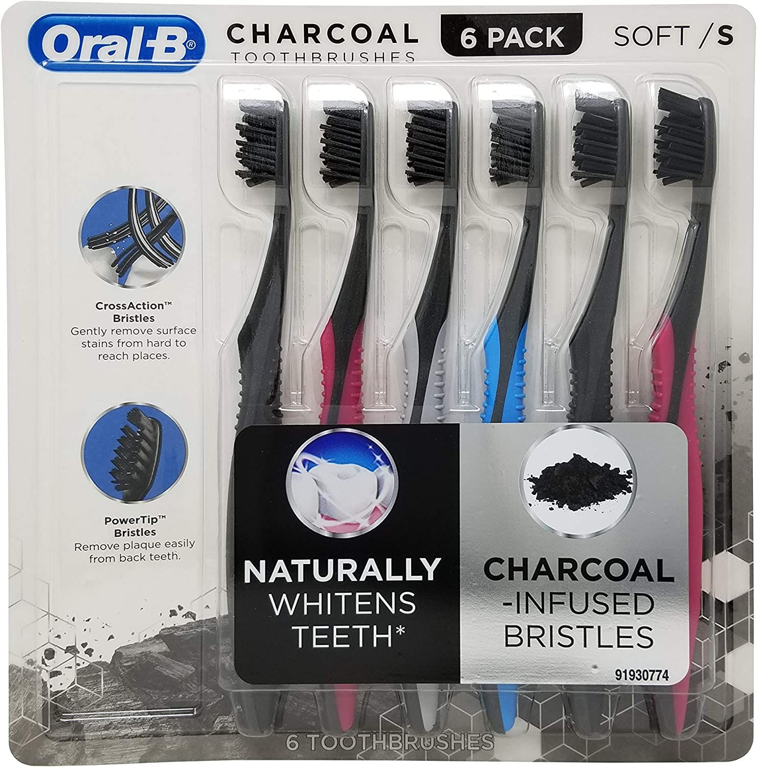  Set 6 Bàn chải đánh răng than hoạt tính Oral-B Toothbrush Charcoal Infused CrossAction Bristles ( Soft ) 