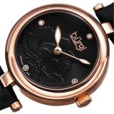  Đồng hồ nữ Burgi BUR128BKR Diamond Accented Flower Dial Rose Gold & Black Leather Strap 