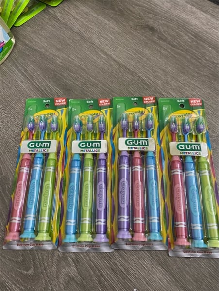  Set 3 bàn chải GUM Crayola Metallic Marker Children's Toothbrush Age 5+ Suction Cup Base 