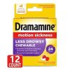  (SALE-S99) Viên nhai hỗ trợ say tàu xe Dramamine All Day Less Drowsy Motion Sickness Relief Chewable Tablets - Raspberry Cream 12 viên 