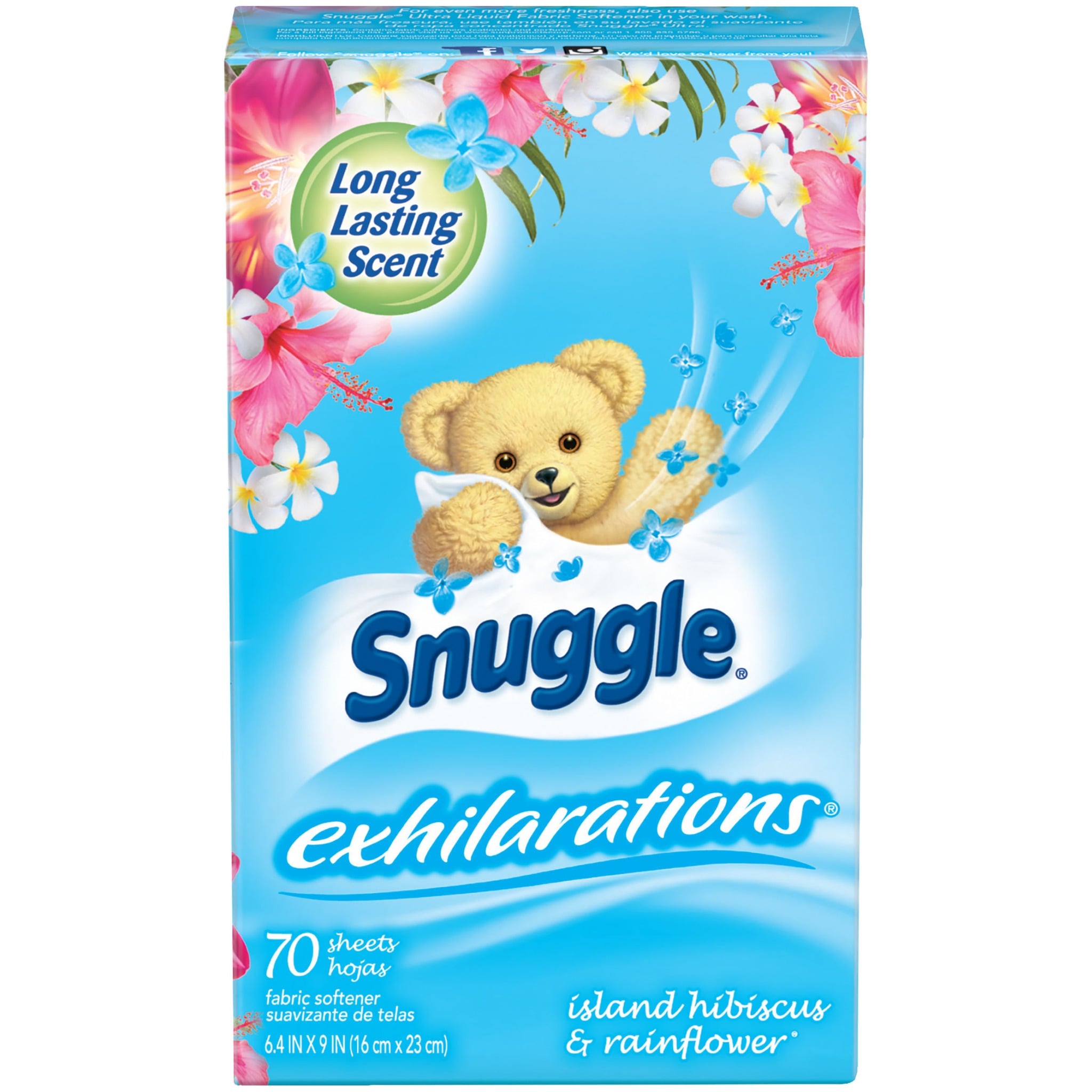  Giấy thơm Snuggle Exhilarations Fabric Conditioner Dryer Sheets - Island Hibiscus & Rainflower 70 tờ 
