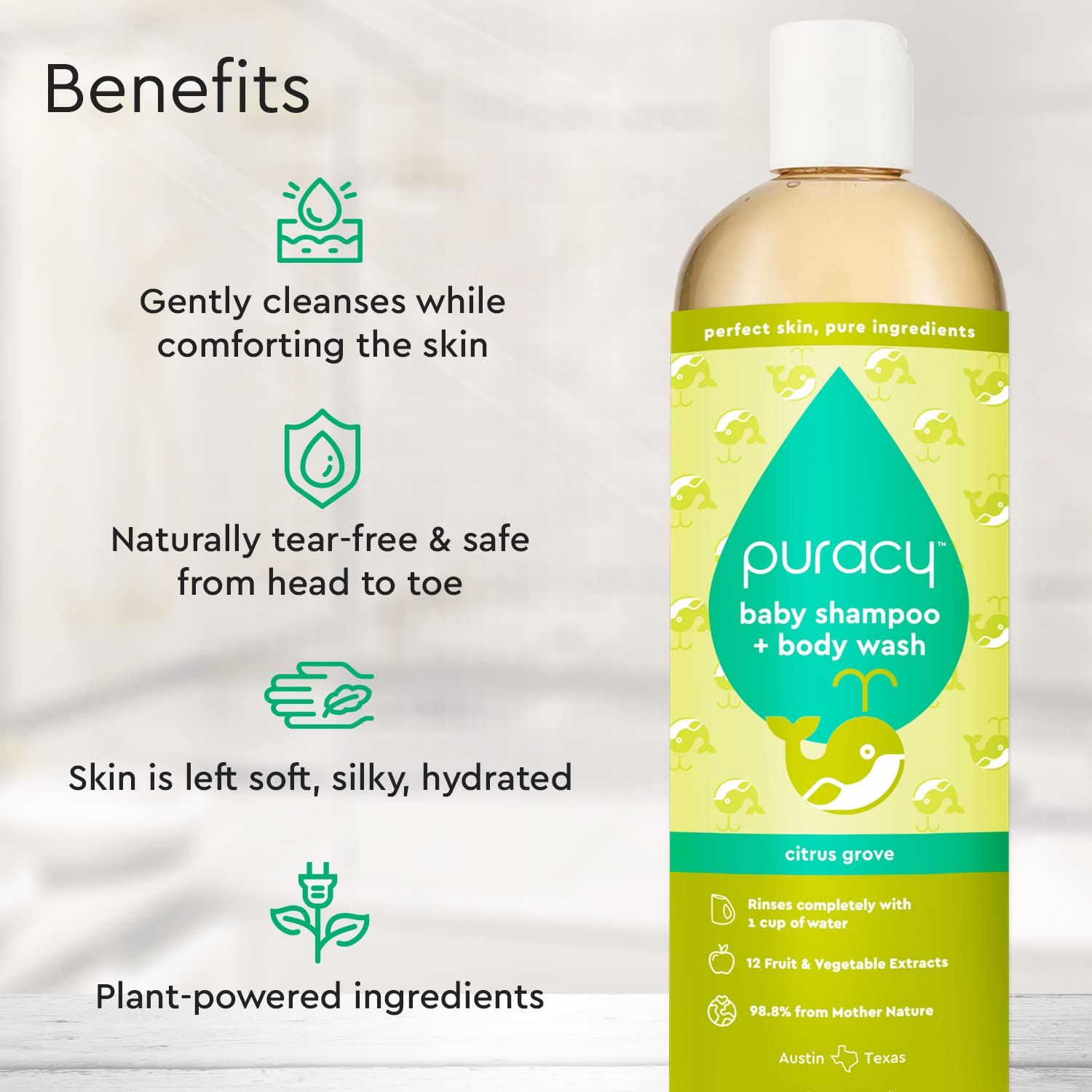 Puracy Natural Baby Shampoo & Body Wash Tearfree and Sulfatefree Cit