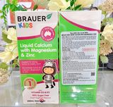  CTY - Siro bổ sung Canxi, Magie, Kẽm Brauer Kids Liquid Calcium with Magnesium & Zinc 200ml 