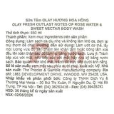  CTY - Sữa tắm Olay Fresh Outlast – Notes of Rose Water & Sweet Nectar 24HR Fresh Vibes Body Wash 650ml 22Oz 