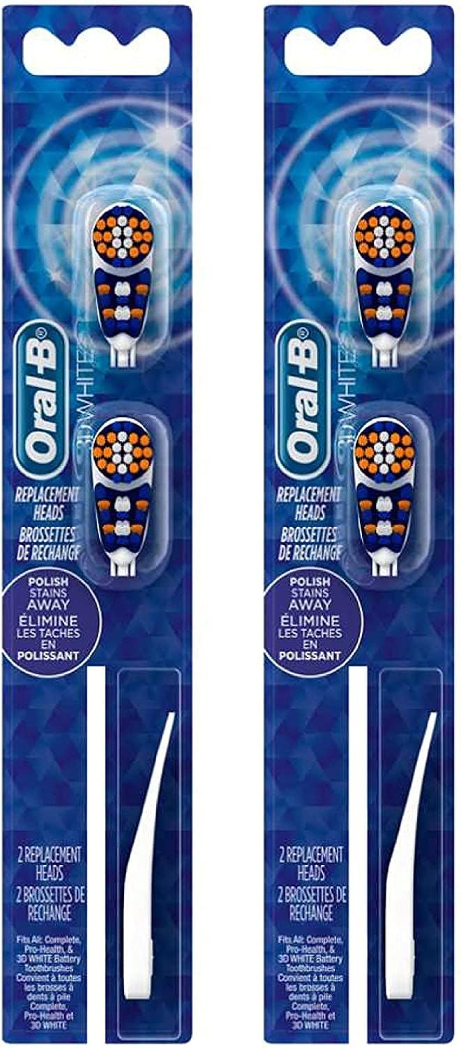 OralB 3D White Battery Power Toothbrush Replacement Heads, 2 Count