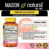  NK - Viên uống bổ sung sắt hữu cơ cho bà bầu Mason Natural Ferrous Gluconate Iron Supplement 50 viên 