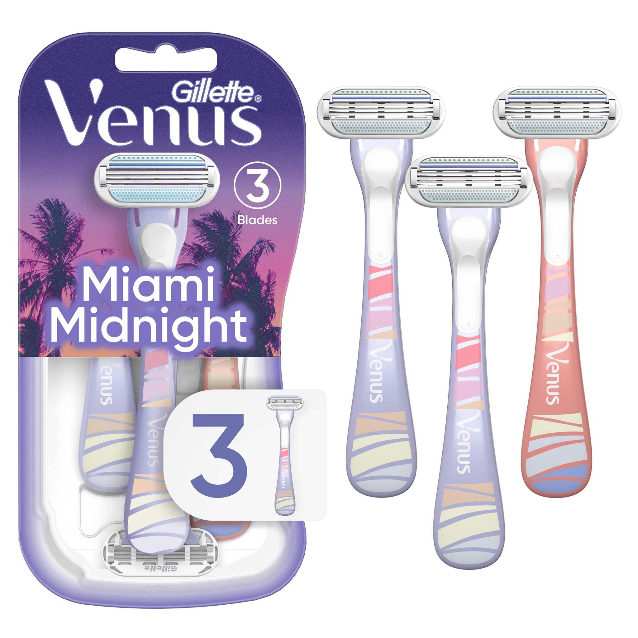  Set 3 dao cạo 3 lưỡi Gillette Venus Miami Midnight Disposable Women's Razors 