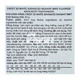  CTY - Kem đánh răng Crest 3D White Radiant Mint Advanced Fluoride Anticavity Toothpaste 3.3Oz 93g 