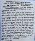  CTY - Lăn khử mùi Secret Outlast Sweat & Odor Clear Gel Antiperspirant Deodorant Protecting Powder 48HR Protection 2.6 Oz 73g 