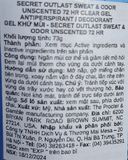  CTY - Lăn khử mùi Secret Outlast Sweat & Odor Antiperspirant Deodorant Clear Gel Unscented 72HR Protection 2.6 Oz 73g 