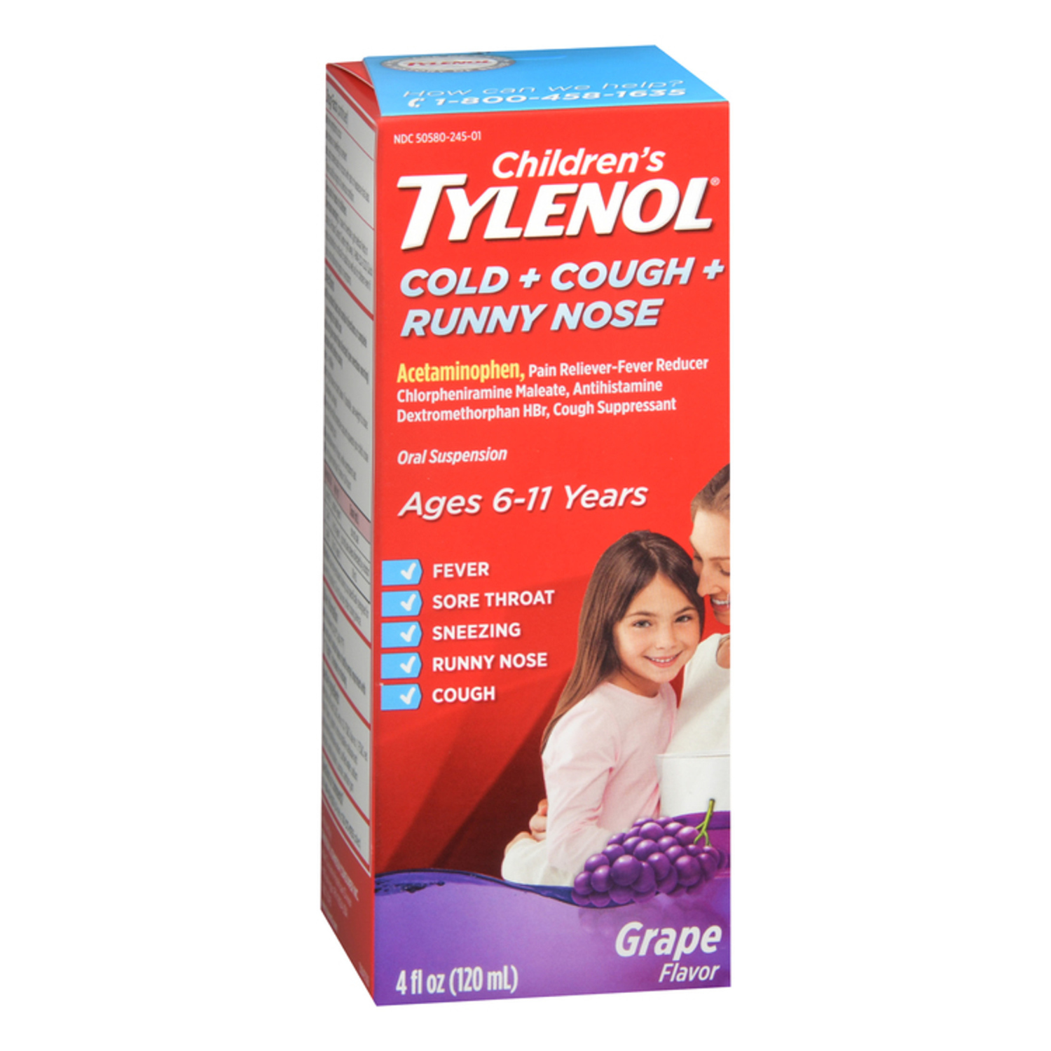  Siro trị cảm ho chảy mũi cho bé Tylenol Kid's cold cough runny nose 4Oz 120ml (Chai) 