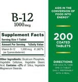  Viên uống bổ sung vitamin B12 1000mcg Nature's Bounty supports energy metabolism 200 viên 