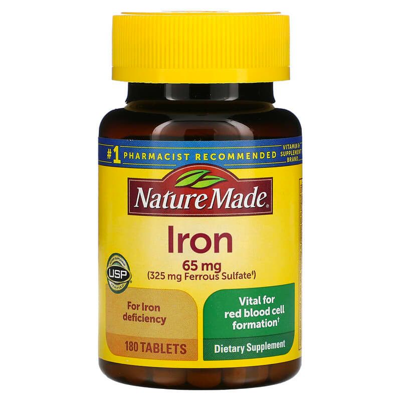  Viên uống bổ sung sắt Nature Made Iron 65 mg. (from Ferrous Sulfate) Tablets 180 viên 